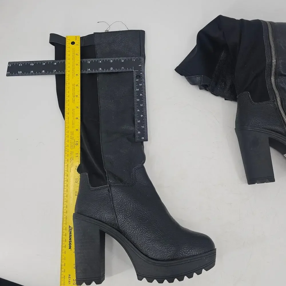 Torrid Black Vegan Leather Tall Knee Chunky Heeled Boot Stretchy Calf Womens 8 W